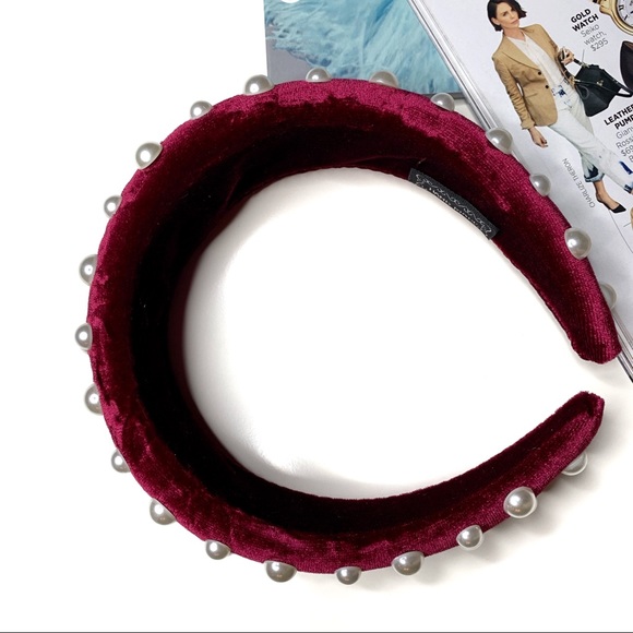 Magenta Velvet Pearled Padded Fashion Headband Bloggers Favorite - Picture 4 of 4